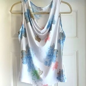 Calvin Klein White Tank Top with Blue and Pink Floral Design